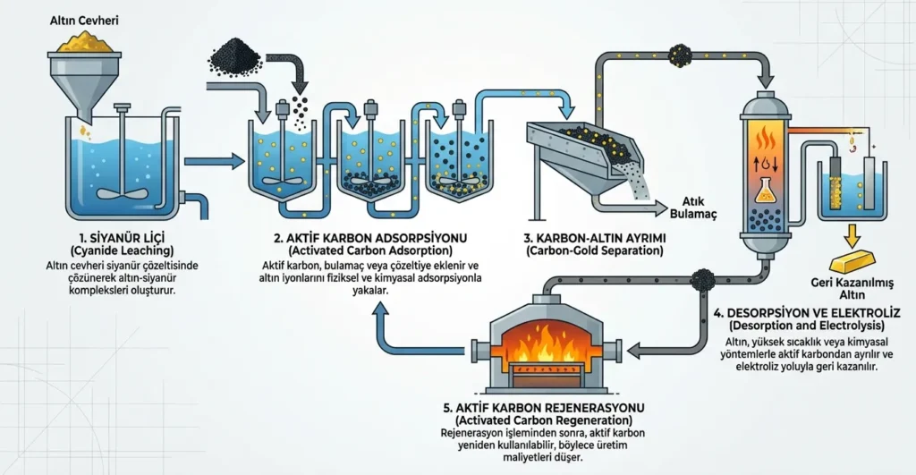 Aktif Karbon Kullanarak Altin Geri Kazanimi icin Temel Surec